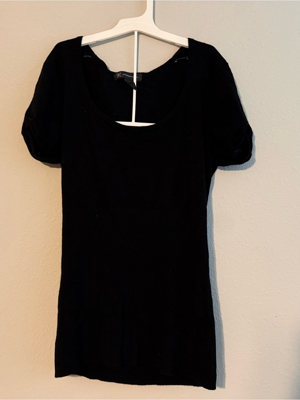 INC International Concepts Black Scoop Neck Short Sleeve Knit Top